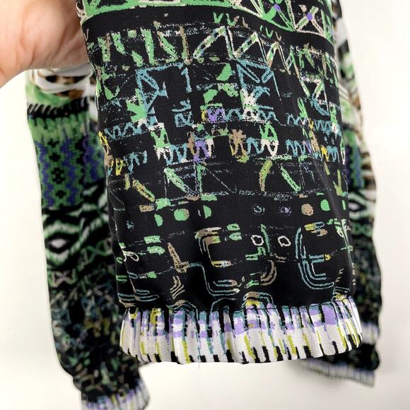 Vintage N Touch Full Zip Jacket Women XLP Green Funky Abstract Print Silky Retro - Picture 9 of 13